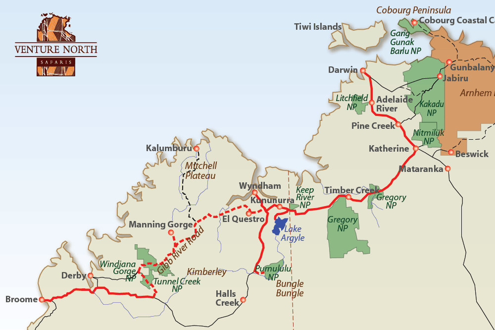 Darwin to broome via gibb river road map